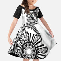 Philippines Eagle Sun Family Matching Summer Maxi Dress and Hawaiian Shirt Filipino Agila Polynesian Tattoo Black Color LT14 Daughter's Dress Black - Polynesian Pride