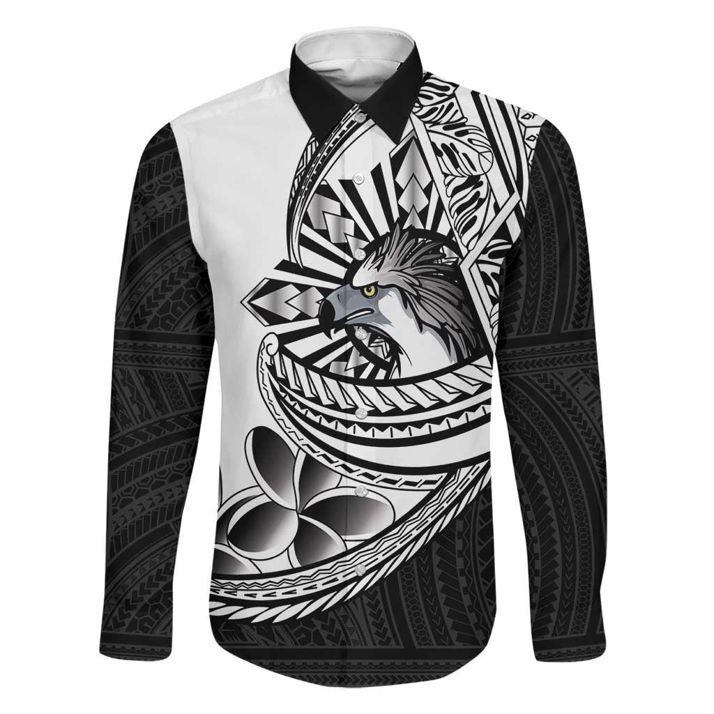 Philippines Eagle Sun Family Matching Summer Maxi Dress and Hawaiian Shirt Filipino Agila Polynesian Tattoo Black Color LT14 Dad's Shirt - Long Sleeve Black - Polynesian Pride