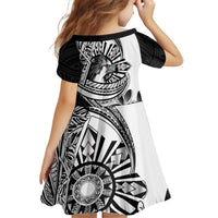 Philippines Eagle Sun Kid Short Sleeve Dress Filipino Agila Polynesian Tattoo Black Color