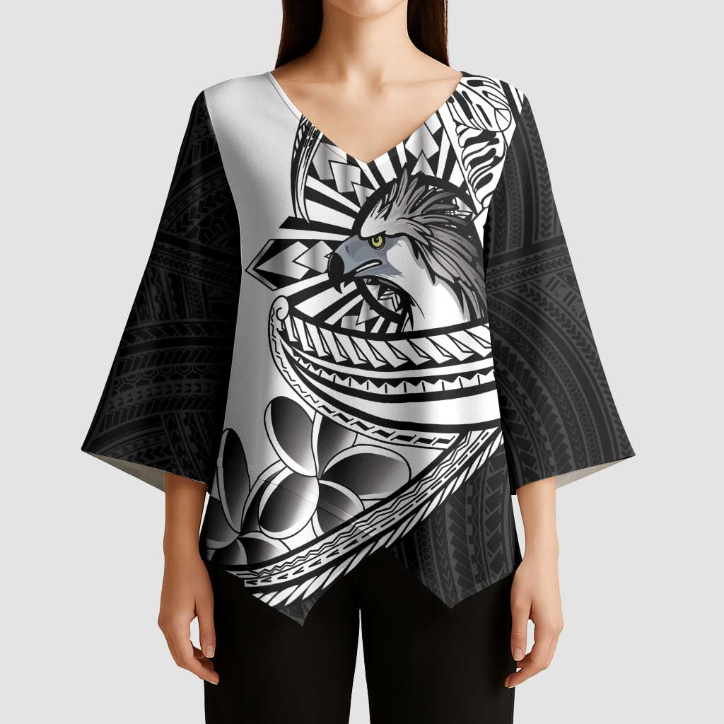 Philippines Eagle Sun Kimono Sleeve Blouse Filipino Agila Polynesian Tattoo Black Color