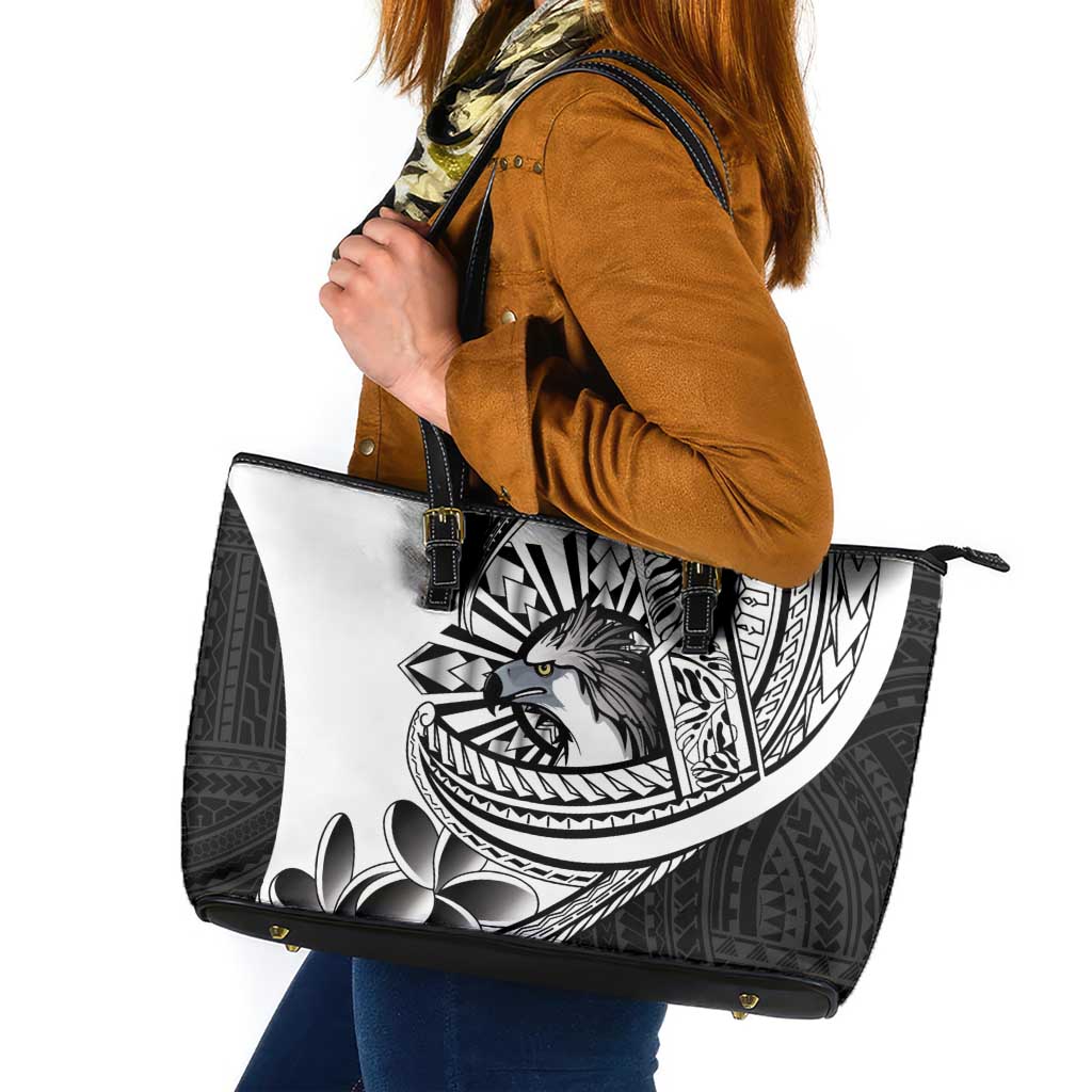 Philippines Eagle Sun Leather Tote Bag Filipino Agila Polynesian Tattoo Black Color
