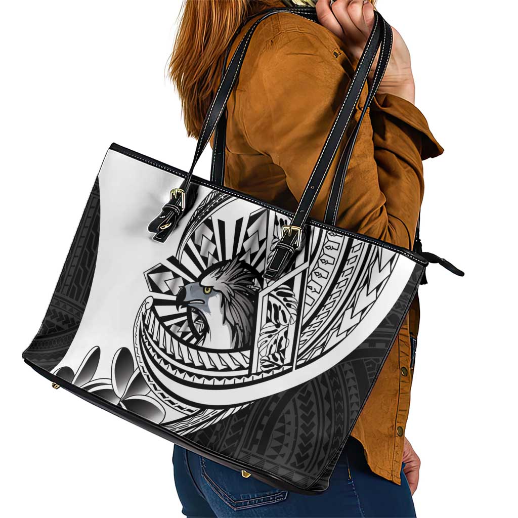 Philippines Eagle Sun Leather Tote Bag Filipino Agila Polynesian Tattoo Black Color