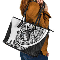 Philippines Eagle Sun Leather Tote Bag Filipino Agila Polynesian Tattoo Black Color