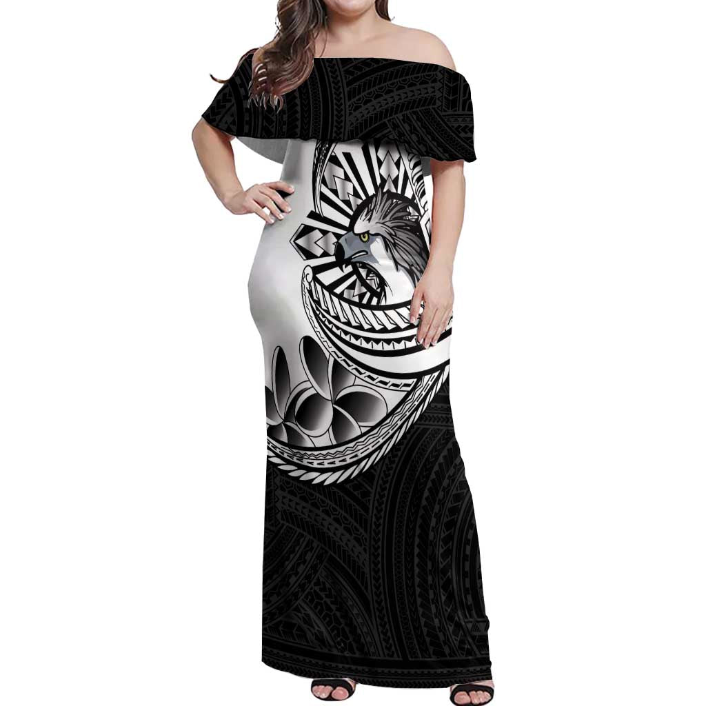 Philippines Eagle Sun Off Shoulder Maxi Dress Filipino Agila Polynesian Tattoo Black Color