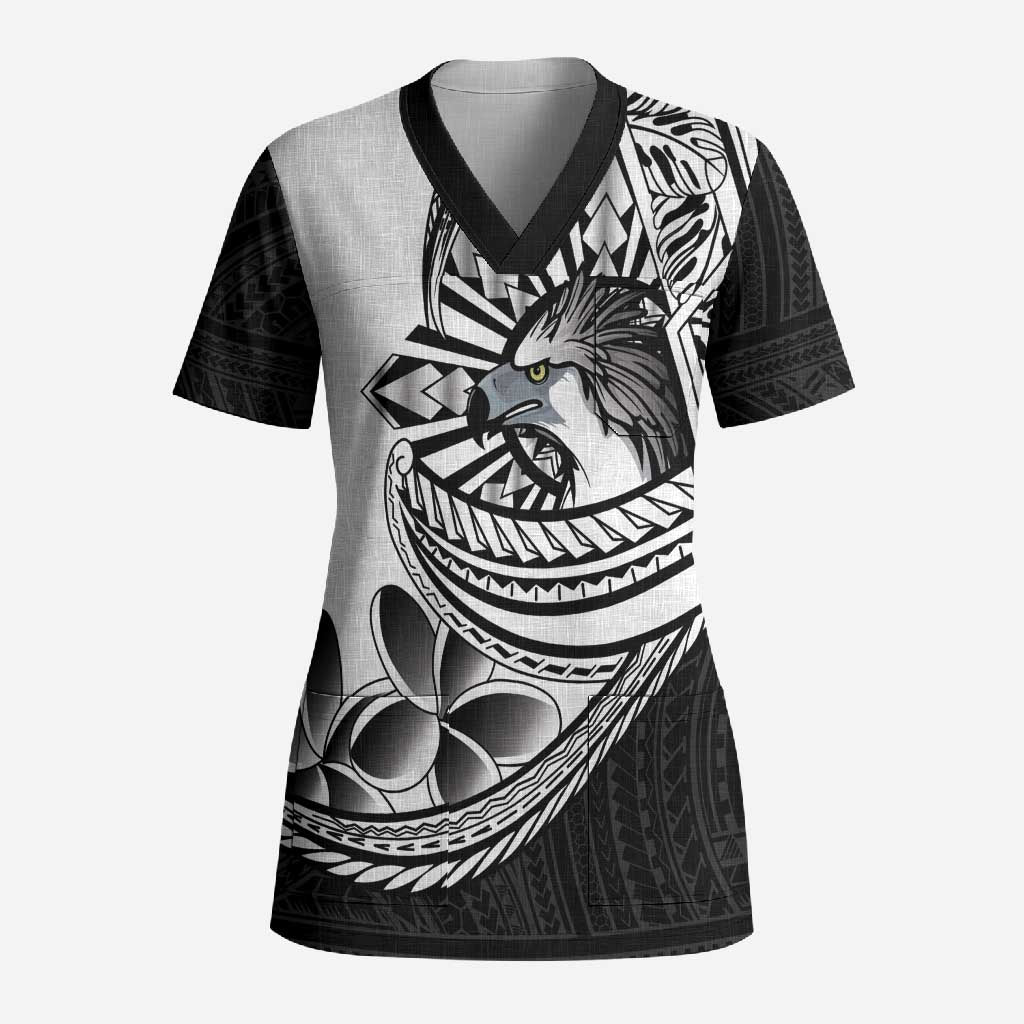 Philippines Eagle Sun Scrub Top Filipino Agila Polynesian Tattoo Black Color