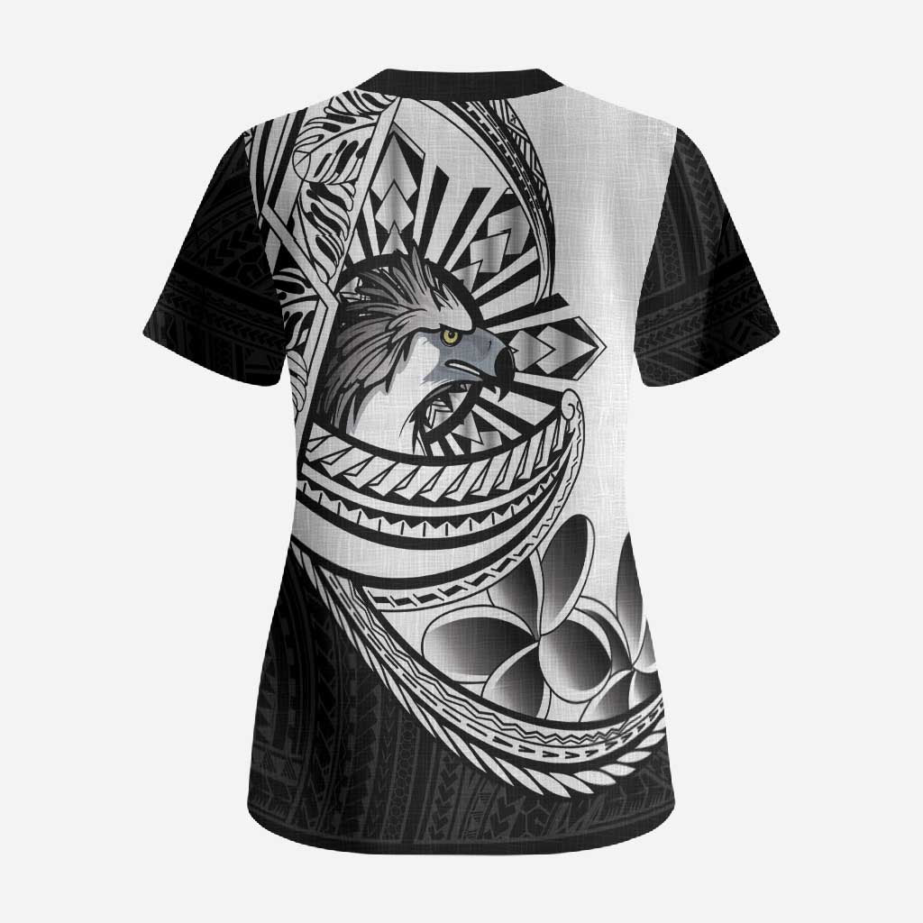 Philippines Eagle Sun Scrub Top Filipino Agila Polynesian Tattoo Black Color
