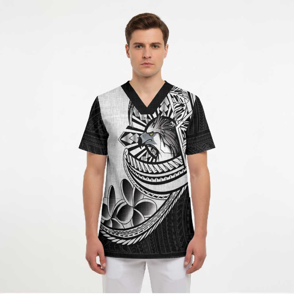 Philippines Eagle Sun Scrub Top Filipino Agila Polynesian Tattoo Black Color