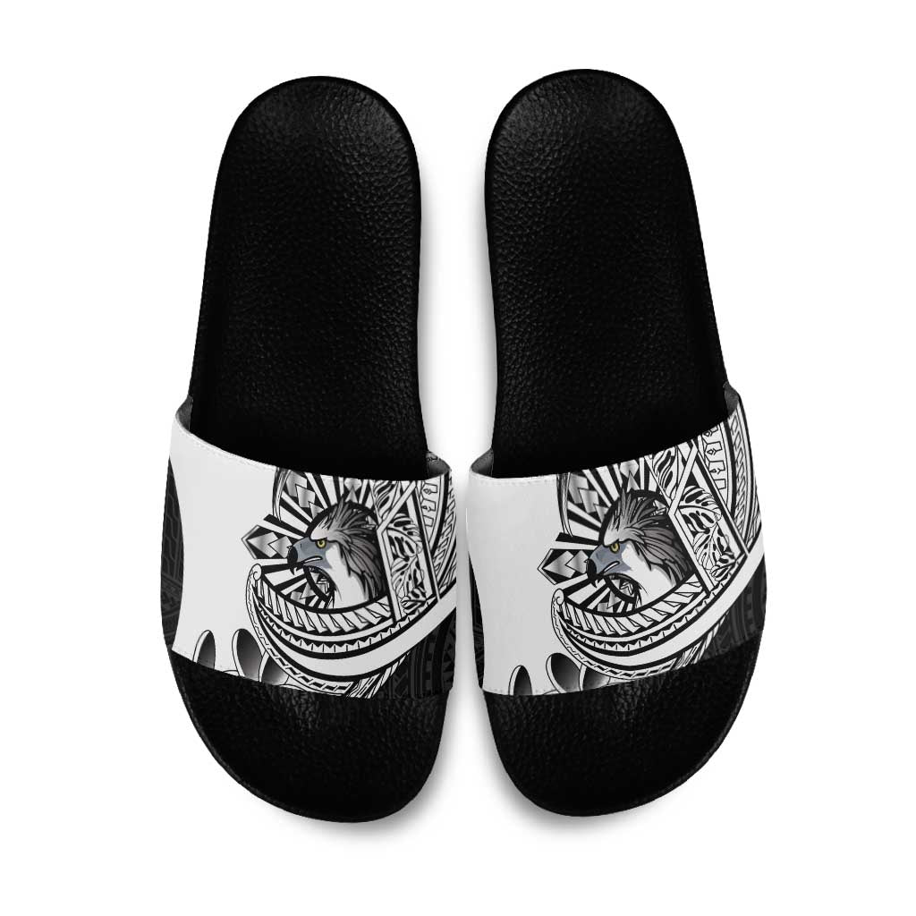Philippines Eagle Sun Slide Sandals Filipino Agila Polynesian Tattoo Black Color