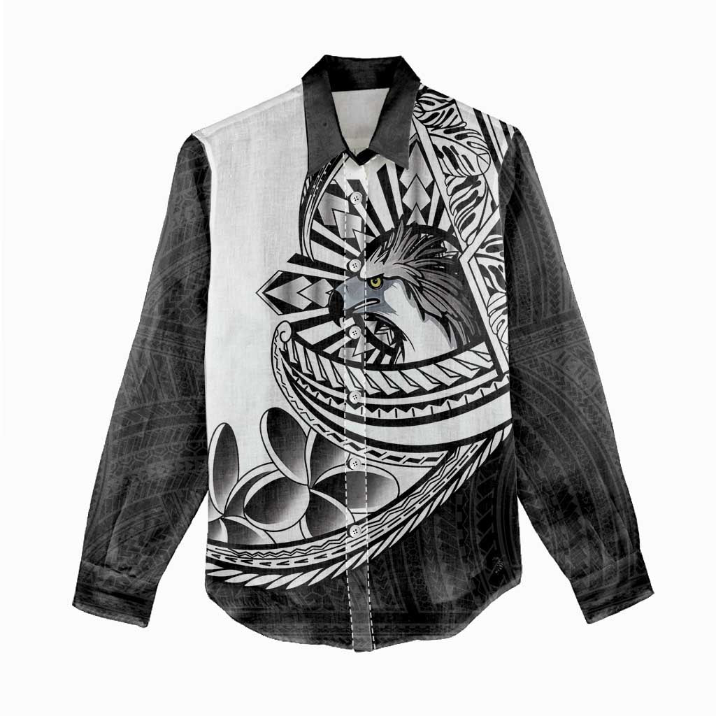 Philippines Eagle Sun Women Casual Shirt Filipino Agila Polynesian Tattoo Black Color