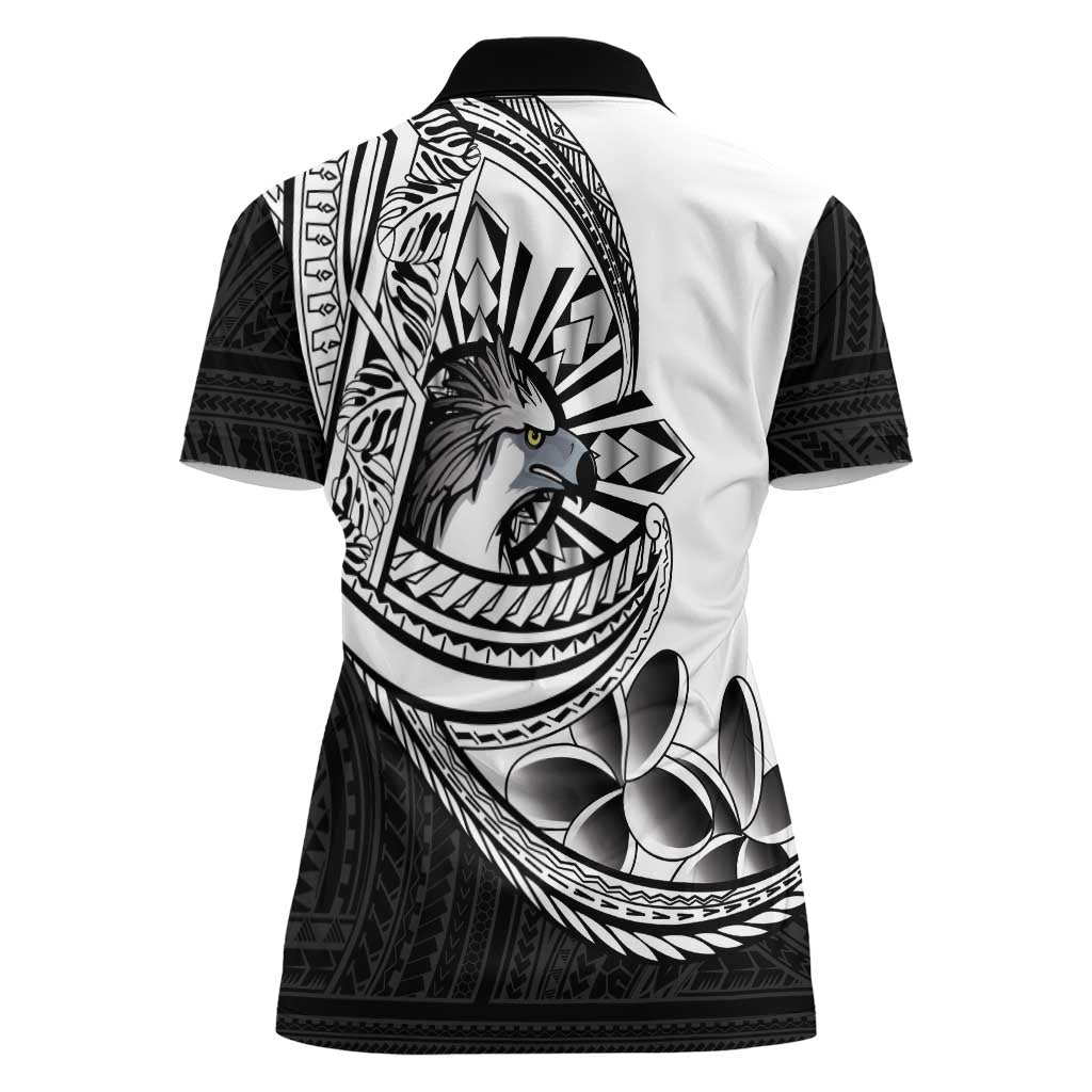 Philippines Eagle Sun Women Polo Shirt Filipino Agila Polynesian Tattoo Black Color