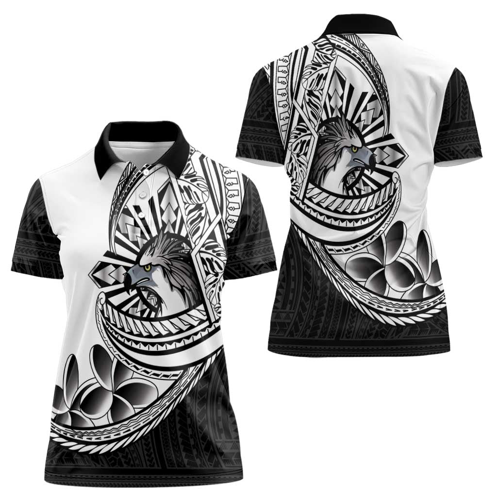 Philippines Eagle Sun Women Polo Shirt Filipino Agila Polynesian Tattoo Black Color