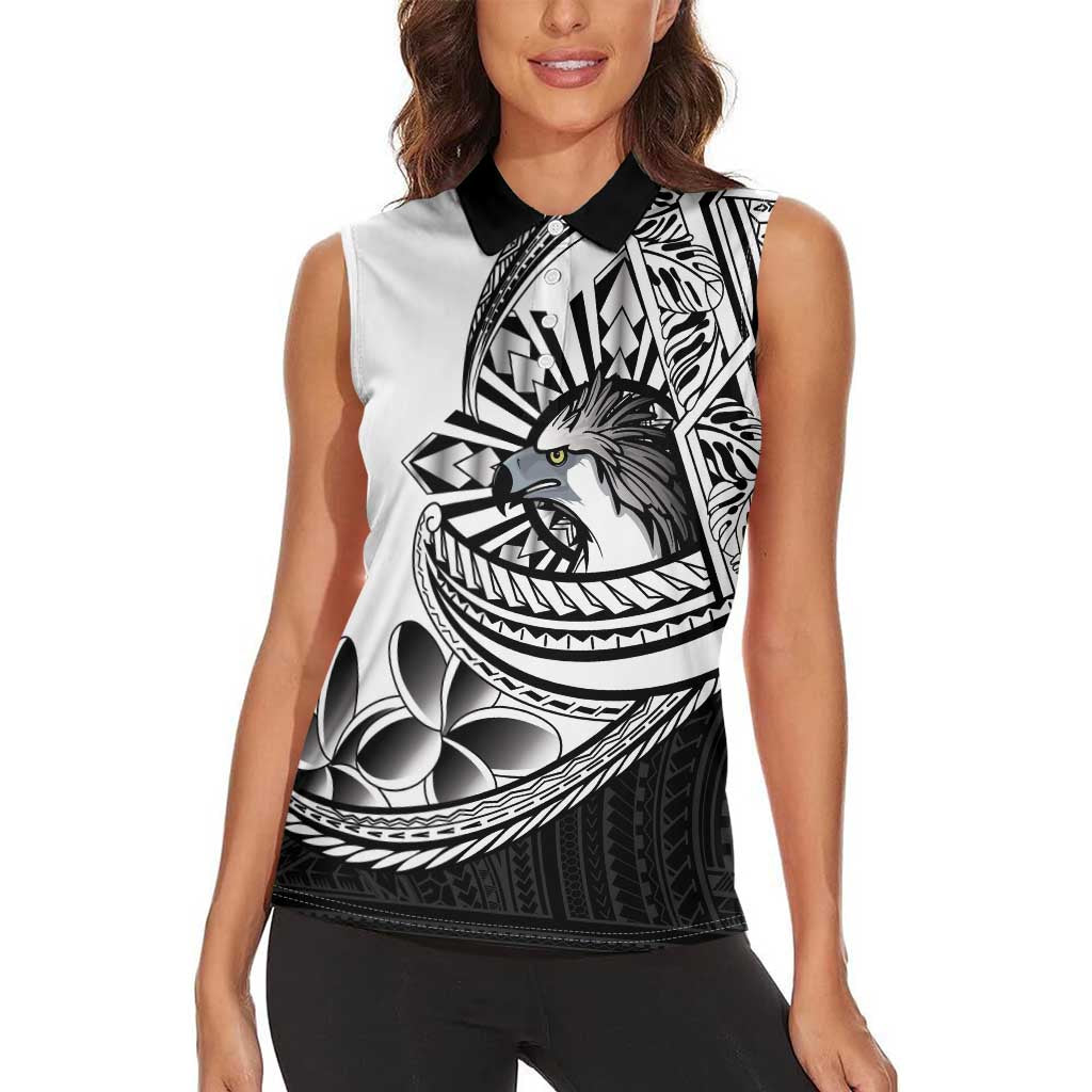Philippines Eagle Sun Women Sleeveless Polo Shirt Filipino Agila Polynesian Tattoo Black Color