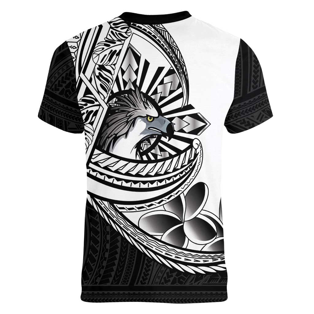 Philippines Eagle Sun Women V-Neck T-Shirt Filipino Agila Polynesian Tattoo Black Color