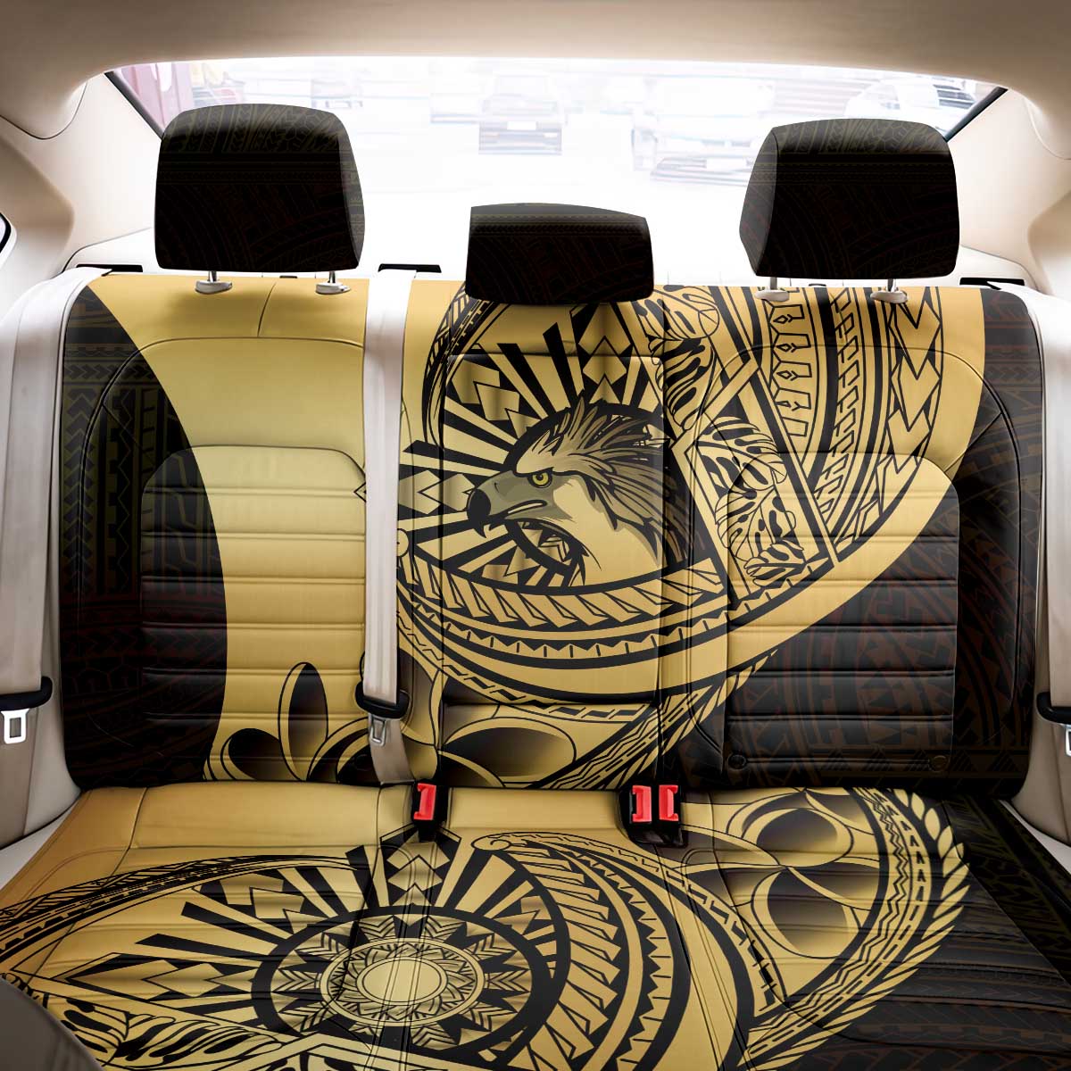 Philippines Eagle Sun Back Car Seat Cover Filipino Agila Polynesian Tattoo Gold Color