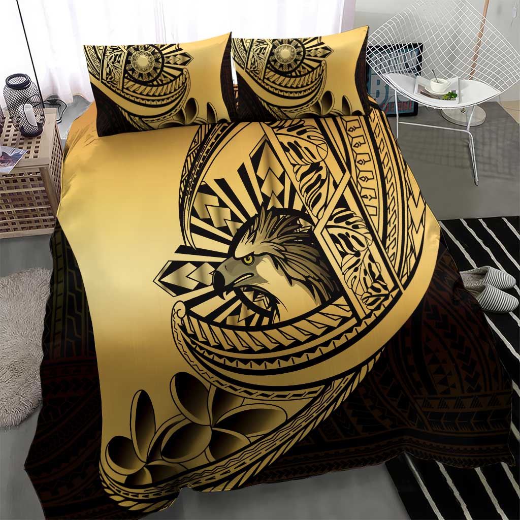 Philippines Eagle Sun Bedding Set Filipino Agila Polynesian Tattoo Gold Color