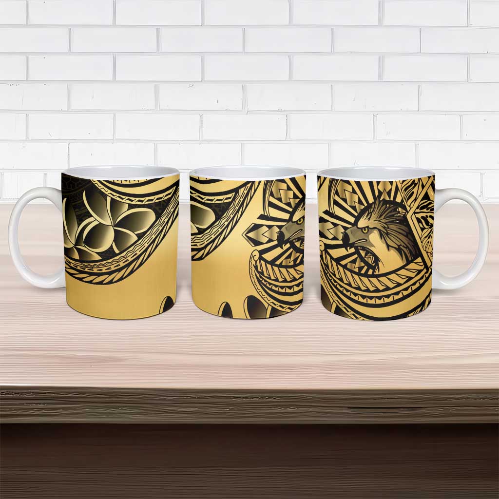 Philippines Eagle Sun Ceramic Mug Filipino Agila Polynesian Tattoo Gold Color