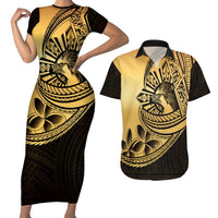 Philippines Eagle Sun Couples Matching Short Sleeve Bodycon Dress and Hawaiian Shirt Filipino Agila Polynesian Tattoo Gold Color LT14 Gold - Polynesian Pride