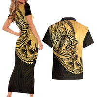 Philippines Eagle Sun Couples Matching Short Sleeve Bodycon Dress and Hawaiian Shirt Filipino Agila Polynesian Tattoo Gold Color LT14 - Polynesian Pride
