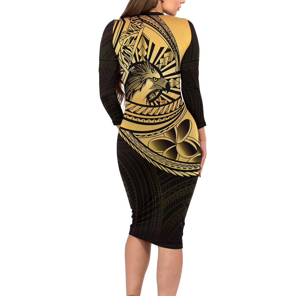 Philippines Eagle Sun Family Matching Long Sleeve Bodycon Dress and Hawaiian Shirt Filipino Agila Polynesian Tattoo Gold Color LT14 - Polynesian Pride