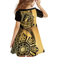 Philippines Eagle Sun Family Matching Off The Shoulder Long Sleeve Dress and Hawaiian Shirt Filipino Agila Polynesian Tattoo Gold Color LT14 - Polynesian Pride