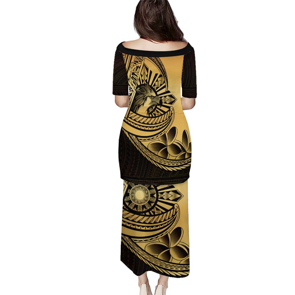 Philippines Eagle Sun Family Matching Puletasi and Hawaiian Shirt Filipino Agila Polynesian Tattoo Gold Color LT14 - Polynesian Pride