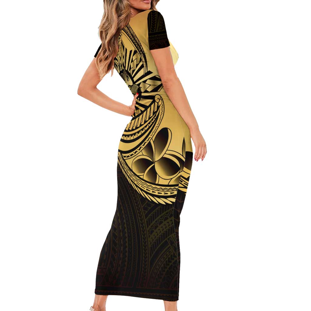 Philippines Eagle Sun Family Matching Short Sleeve Bodycon Dress and Hawaiian Shirt Filipino Agila Polynesian Tattoo Gold Color LT14 - Polynesian Pride