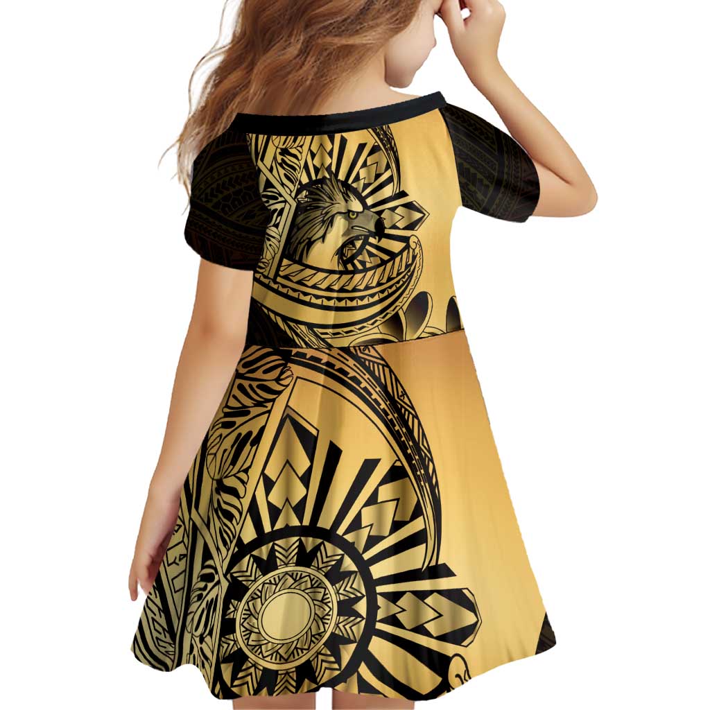 Philippines Eagle Sun Family Matching Summer Maxi Dress and Hawaiian Shirt Filipino Agila Polynesian Tattoo Gold Color LT14 - Polynesian Pride