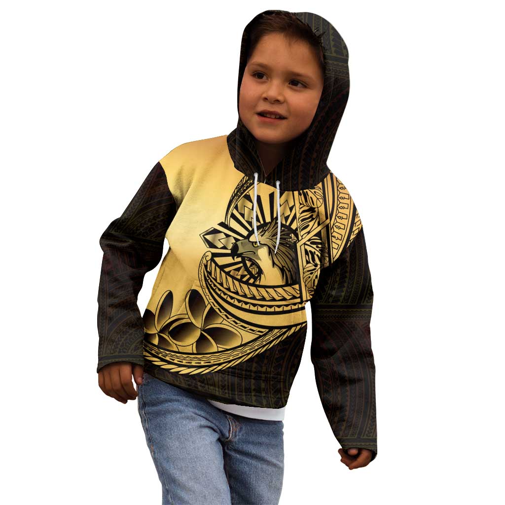 Philippines Eagle Sun Kid Hoodie Filipino Agila Polynesian Tattoo Gold Color