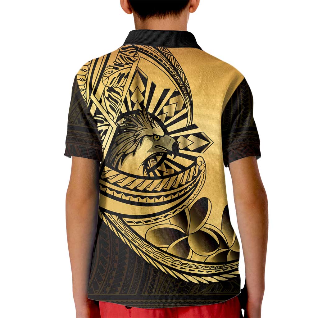 Philippines Eagle Sun Kid Polo Shirt Filipino Agila Polynesian Tattoo Gold Color