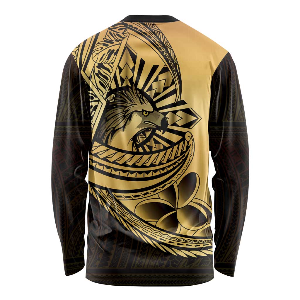Philippines Eagle Sun Long Sleeve Shirt Filipino Agila Polynesian Tattoo Gold Color