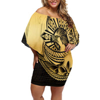Philippines Eagle Sun Off Shoulder Short Dress Filipino Agila Polynesian Tattoo Gold Color