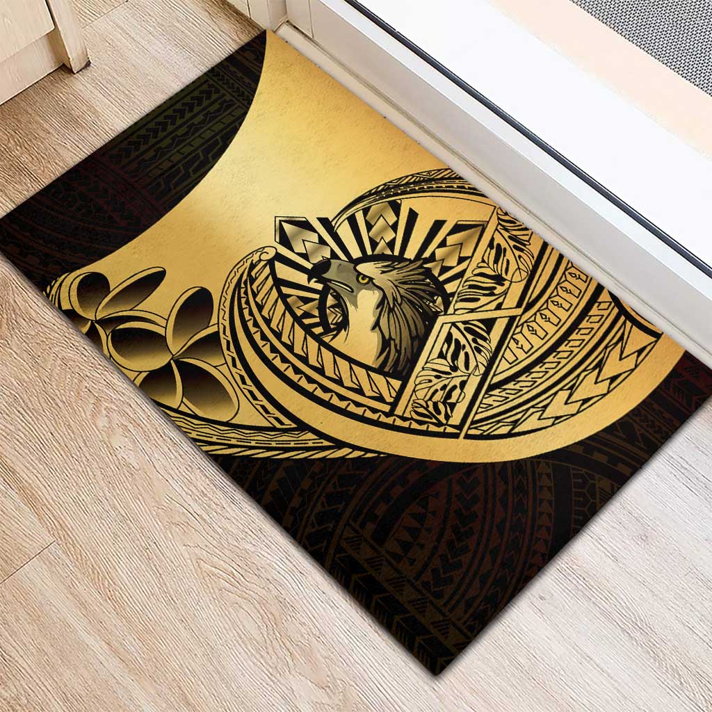 Philippines Eagle Sun Rubber Doormat Filipino Agila Polynesian Tattoo Gold Color
