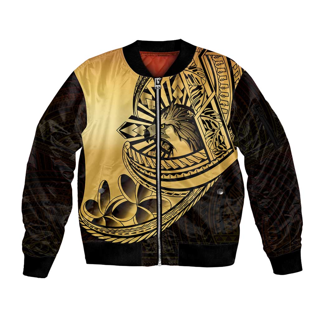 Philippines Eagle Sun Sleeve Zip Bomber Jacket Filipino Agila Polynesian Tattoo Gold Color