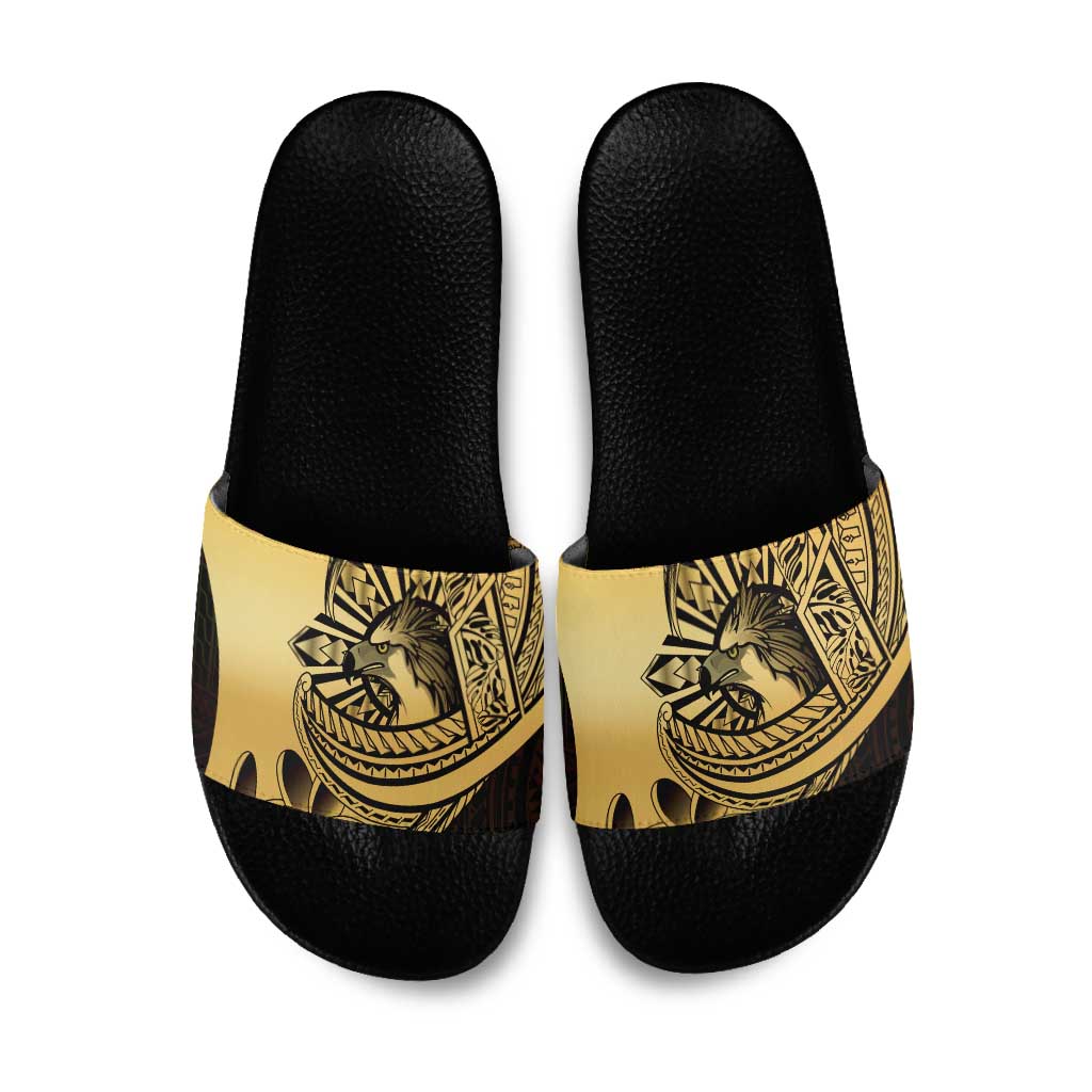 Philippines Eagle Sun Slide Sandals Filipino Agila Polynesian Tattoo Gold Color