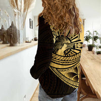 Philippines Eagle Sun Women Casual Shirt Filipino Agila Polynesian Tattoo Gold Color