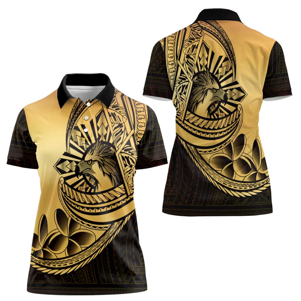 Philippines Eagle Sun Women Polo Shirt Filipino Agila Polynesian Tattoo Gold Color