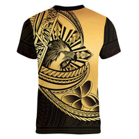 Philippines Eagle Sun Women V-Neck T-Shirt Filipino Agila Polynesian Tattoo Gold Color
