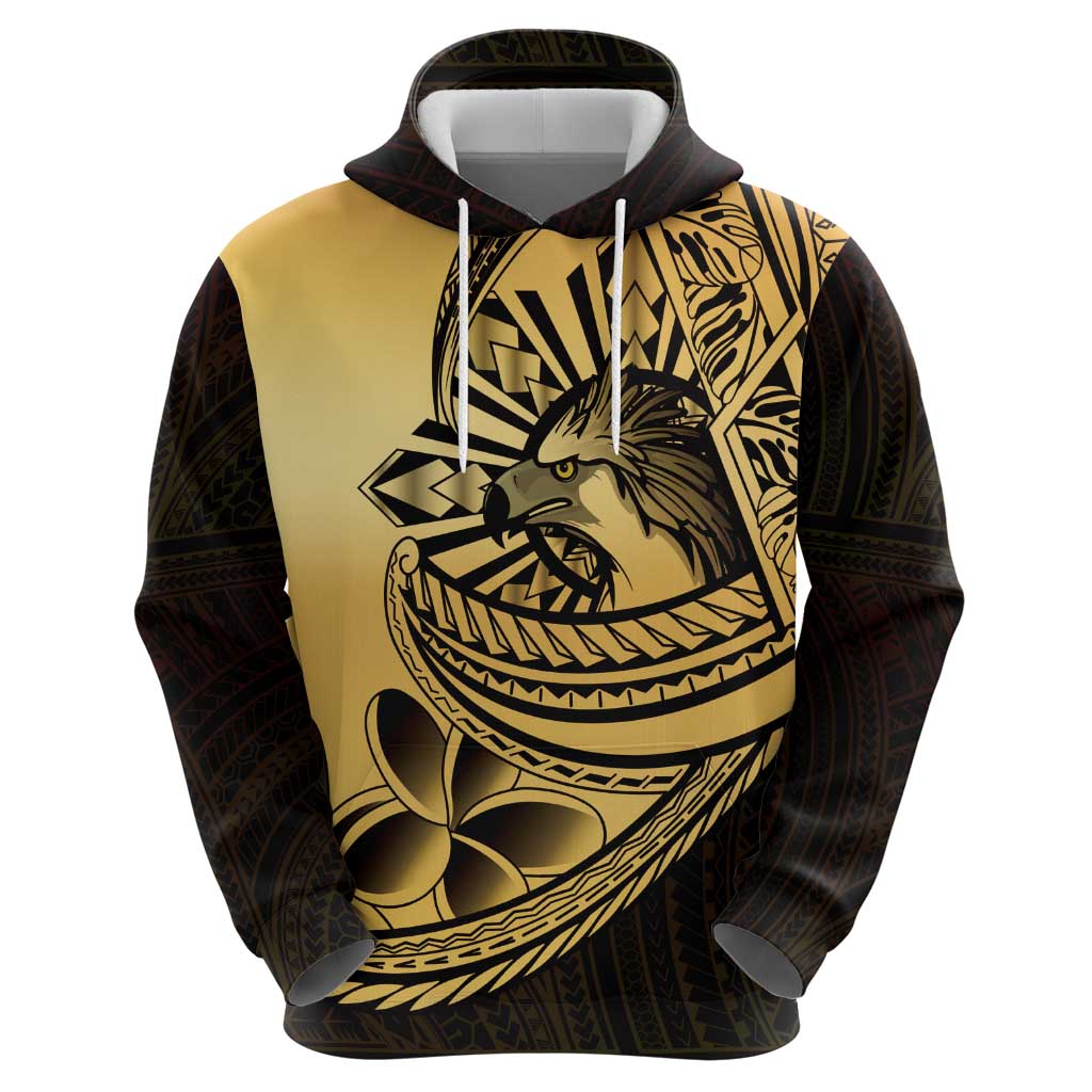 Philippines Eagle Sun Zip Hoodie Filipino Agila Polynesian Tattoo Gold Color