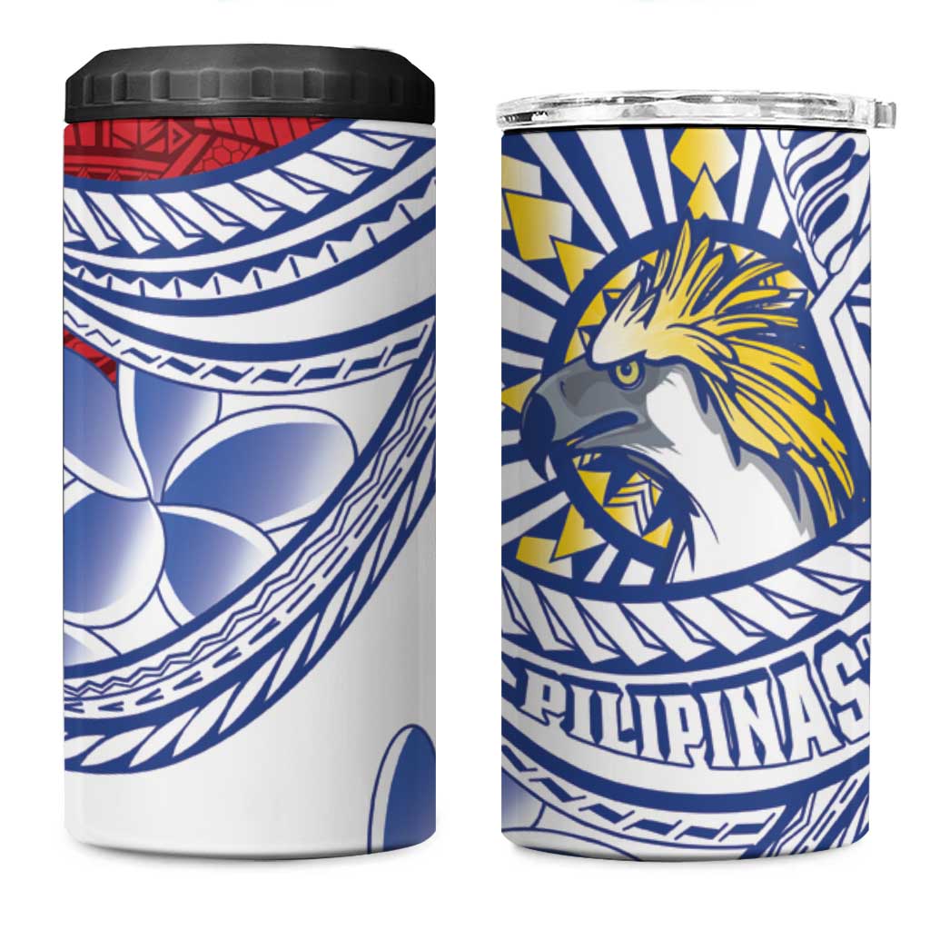 Philippines Eagle Sun 4 in 1 Can Cooler Tumbler Filipino Agila Polynesian Tattoo Flag Color