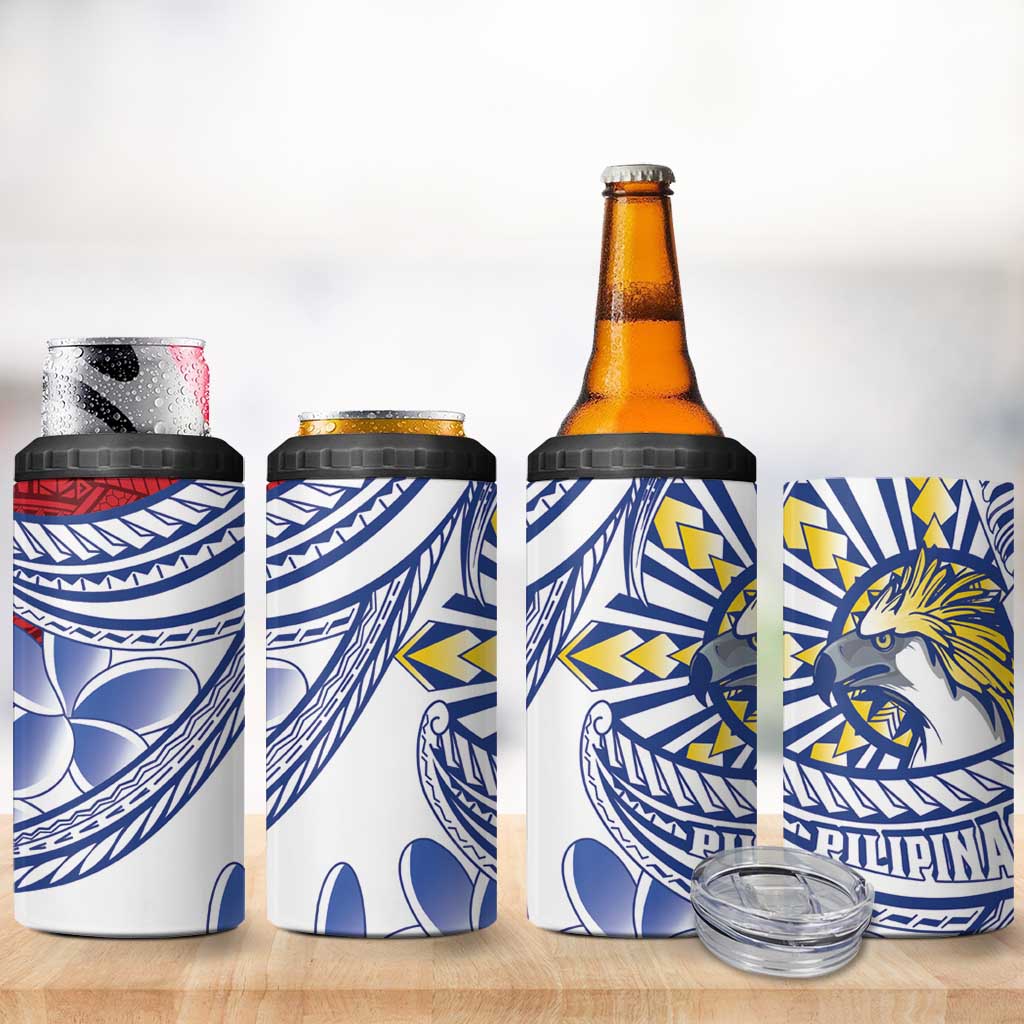 Philippines Eagle Sun 4 in 1 Can Cooler Tumbler Filipino Agila Polynesian Tattoo Flag Color