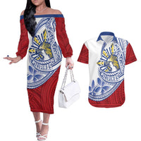 Philippines Eagle Sun Couples Matching Off The Shoulder Long Sleeve Dress and Hawaiian Shirt Filipino Agila Polynesian Tattoo Flag Color LT14 Red - Polynesian Pride