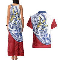 Philippines Eagle Sun Couples Matching Tank Maxi Dress and Hawaiian Shirt Filipino Agila Polynesian Tattoo Flag Color