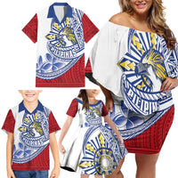 Philippines Eagle Sun Family Matching Off Shoulder Short Dress and Hawaiian Shirt Filipino Agila Polynesian Tattoo Flag Color LT14 - Polynesian Pride