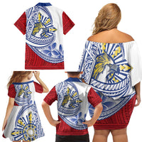 Philippines Eagle Sun Family Matching Off Shoulder Short Dress and Hawaiian Shirt Filipino Agila Polynesian Tattoo Flag Color LT14 - Polynesian Pride