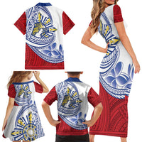Philippines Eagle Sun Family Matching Short Sleeve Bodycon Dress and Hawaiian Shirt Filipino Agila Polynesian Tattoo Flag Color LT14 - Polynesian Pride