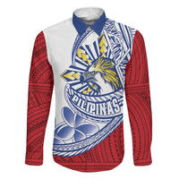 Philippines Eagle Sun Family Matching Short Sleeve Bodycon Dress and Hawaiian Shirt Filipino Agila Polynesian Tattoo Flag Color LT14 Dad's Shirt - Long Sleeve Red - Polynesian Pride