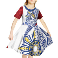 Philippines Eagle Sun Kid Short Sleeve Dress Filipino Agila Polynesian Tattoo Flag Color