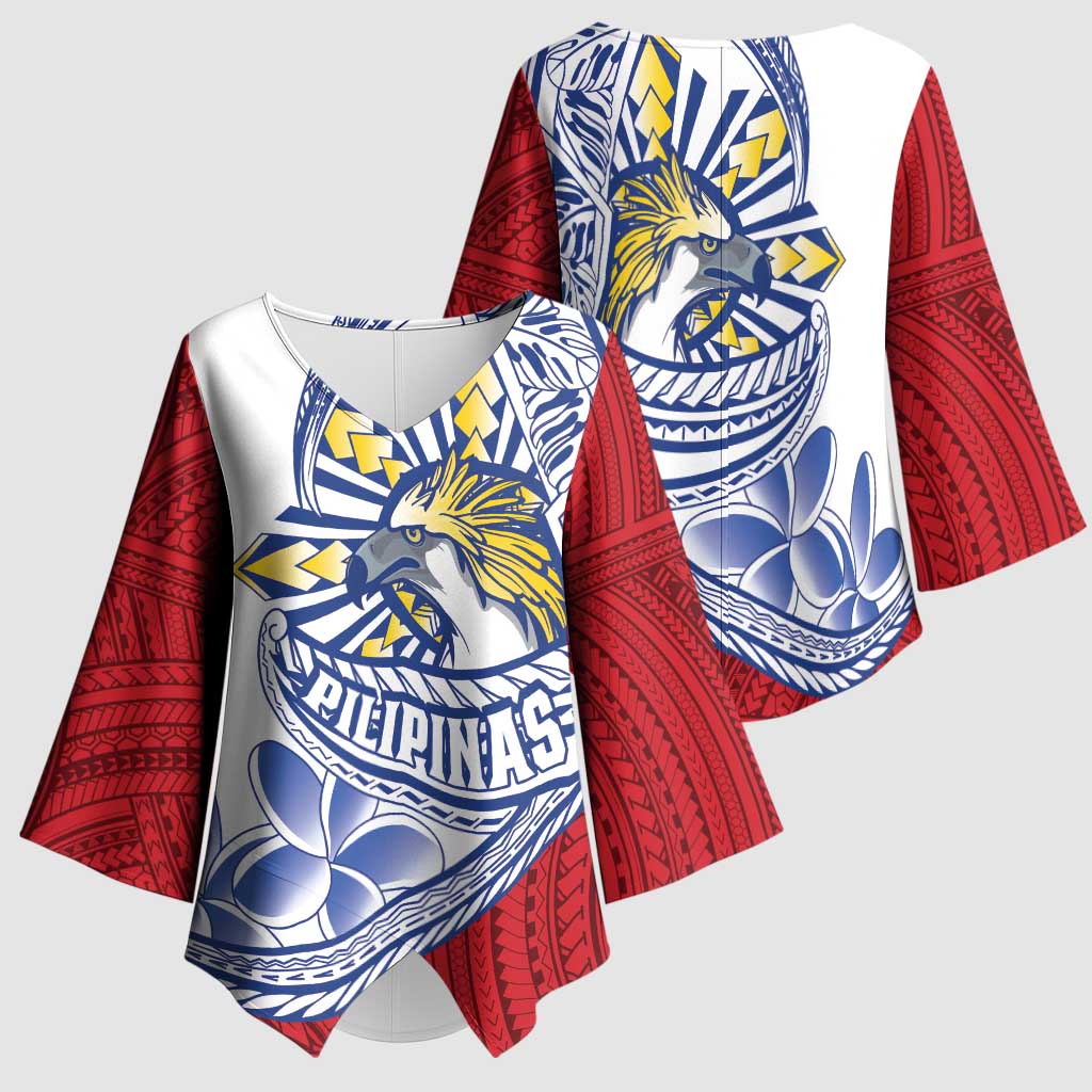 Philippines Eagle Sun Kimono Sleeve Blouse Filipino Agila Polynesian Tattoo Flag Color