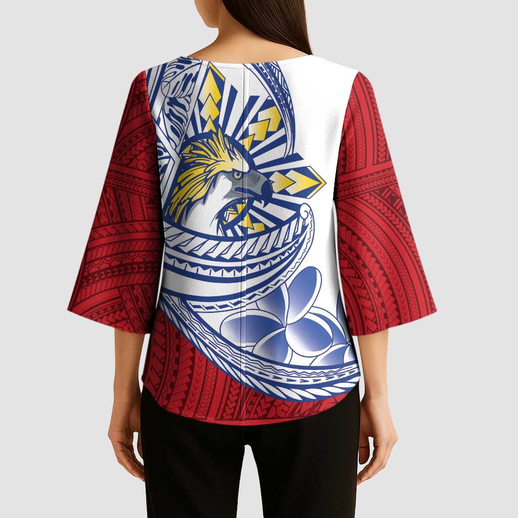 Philippines Eagle Sun Kimono Sleeve Blouse Filipino Agila Polynesian Tattoo Flag Color