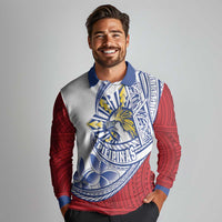 Philippines Eagle Sun Long Sleeve Polo Shirt Filipino Agila Polynesian Tattoo Flag Color